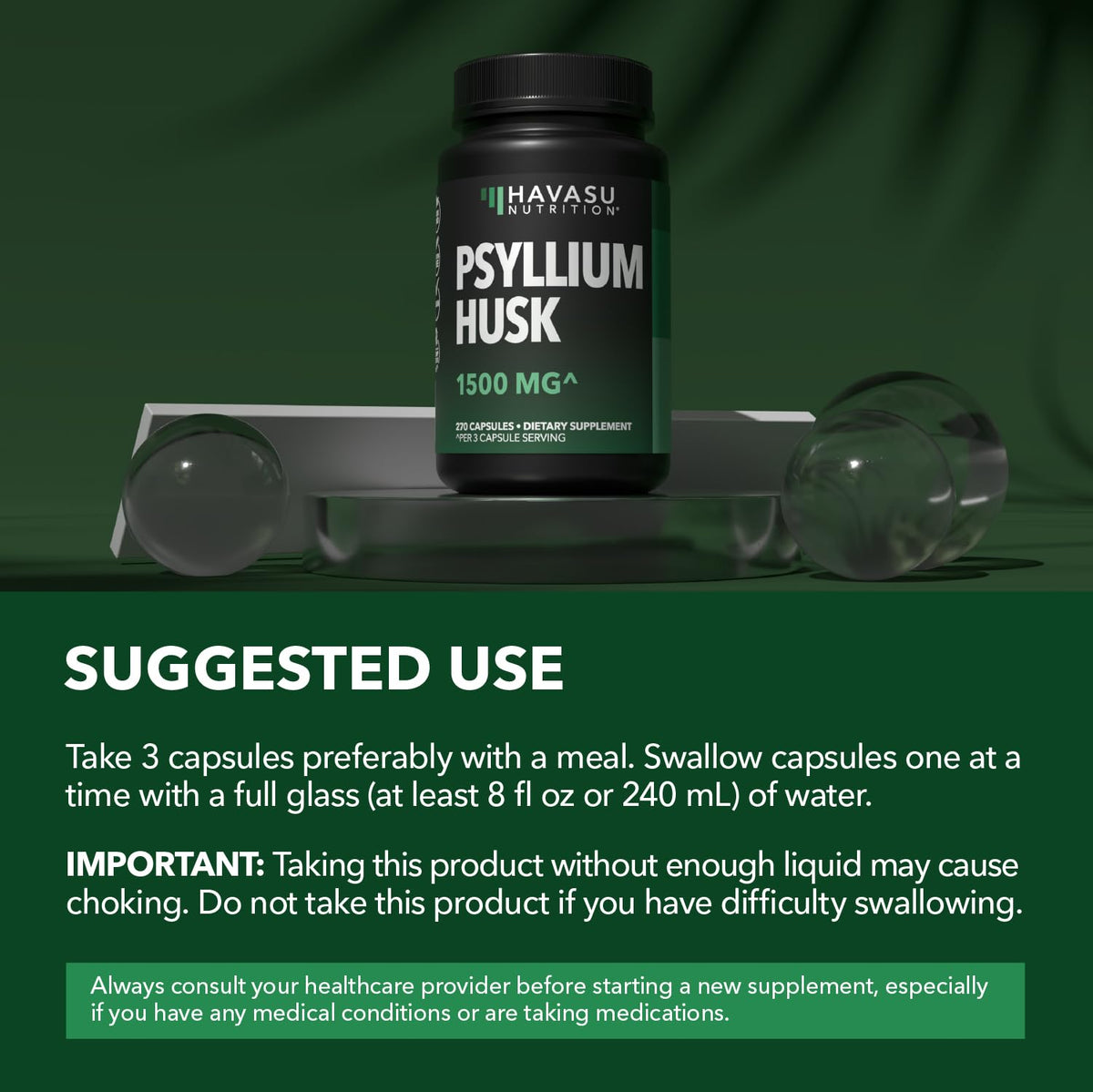 Vegan Psyllium Husk Fiber Capsules 270 Pills C153