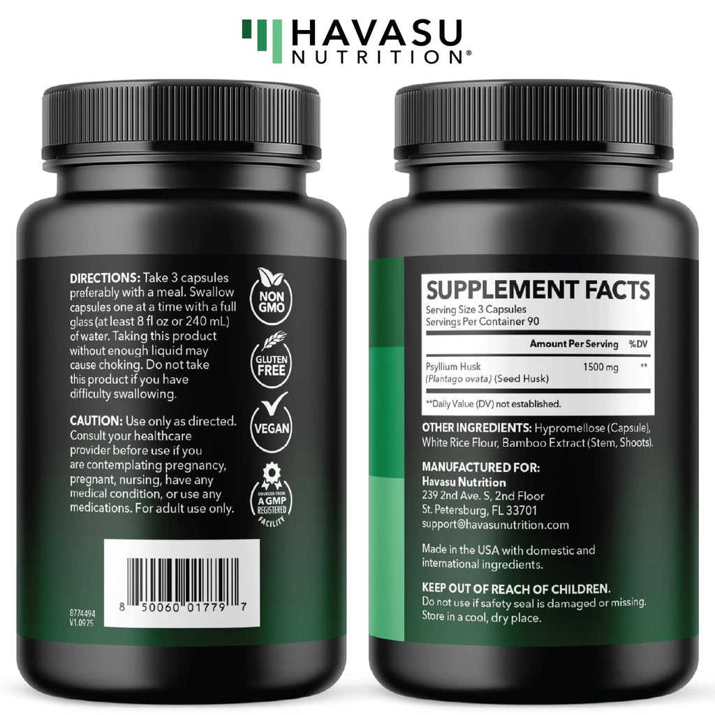 Vegan Psyllium Husk Fiber Capsules 270 Pills C153
