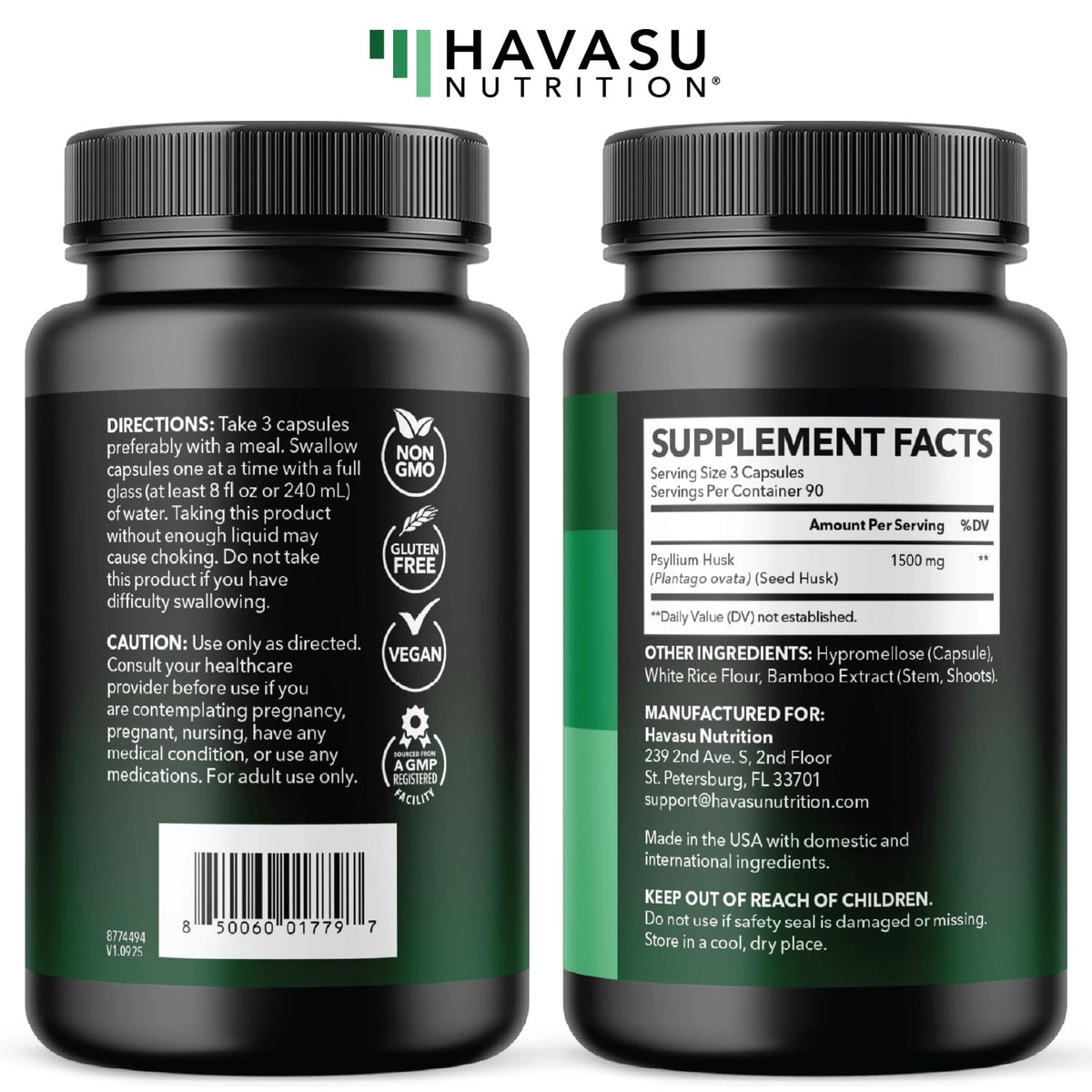 Vegan Psyllium Husk Fiber Capsules 270 Pills C153