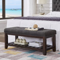 Large Rectangular Upholstered Tufted Linen Ottoman Bench P35823