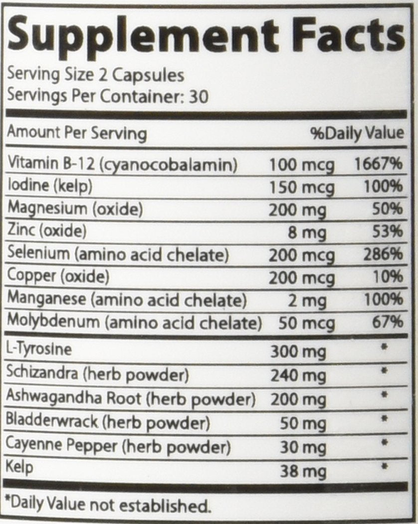 Iodine Ashwagandha Vitamin B12 Zinc Selenium 60 Capsules I960