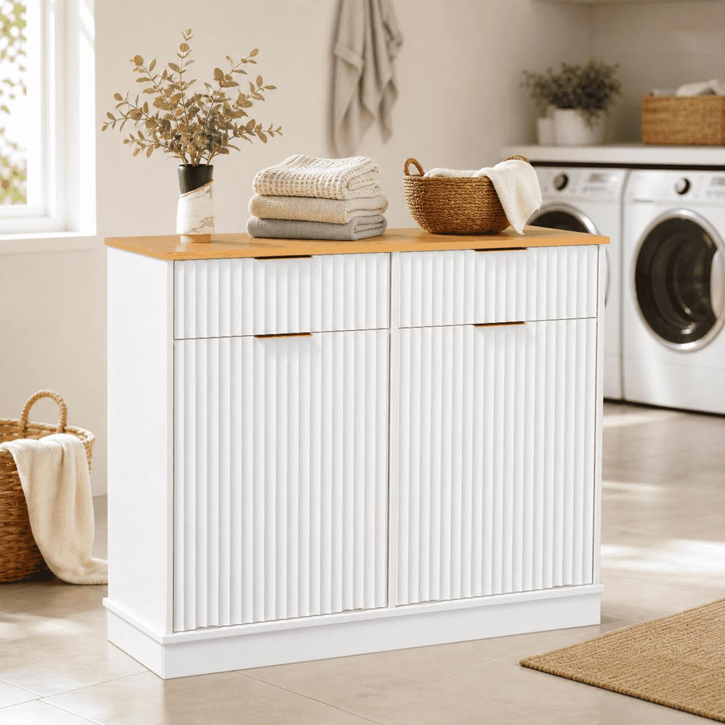 White Double Tilt Out Trash Can Cabinet Q383