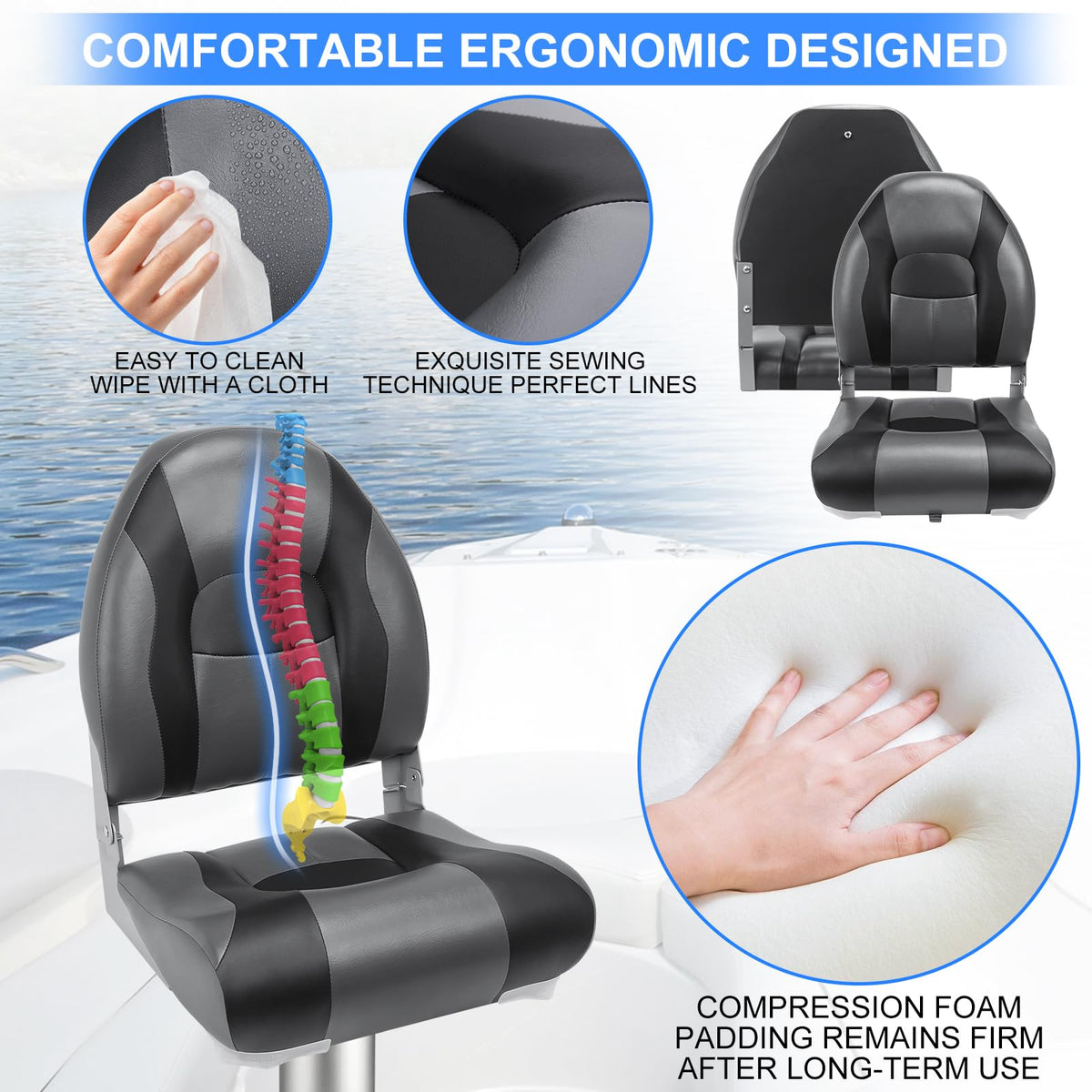 High Back Folding Waterproof Boat Seats 2 Pack W5340