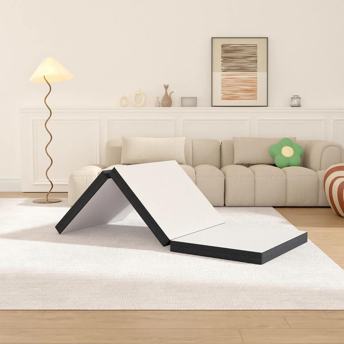 3 Inch Queen Size Tri-Fold Memory Foam Mattress Topper O341291