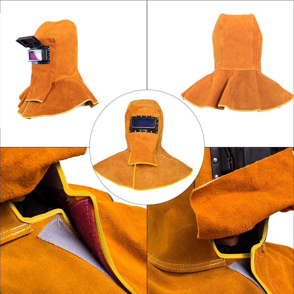 Cowhide Leather Welding Hood with Auto Darkening Filter F9374