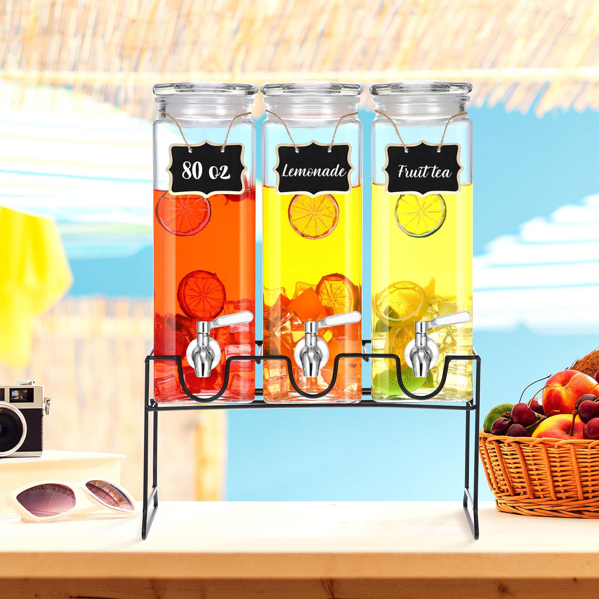 80 oz Glass Drink Dispenser with Stand and Spigot Q680
