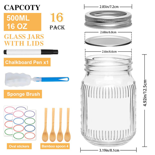 16 Pack 16 oz Mason Jars with Lids W69866