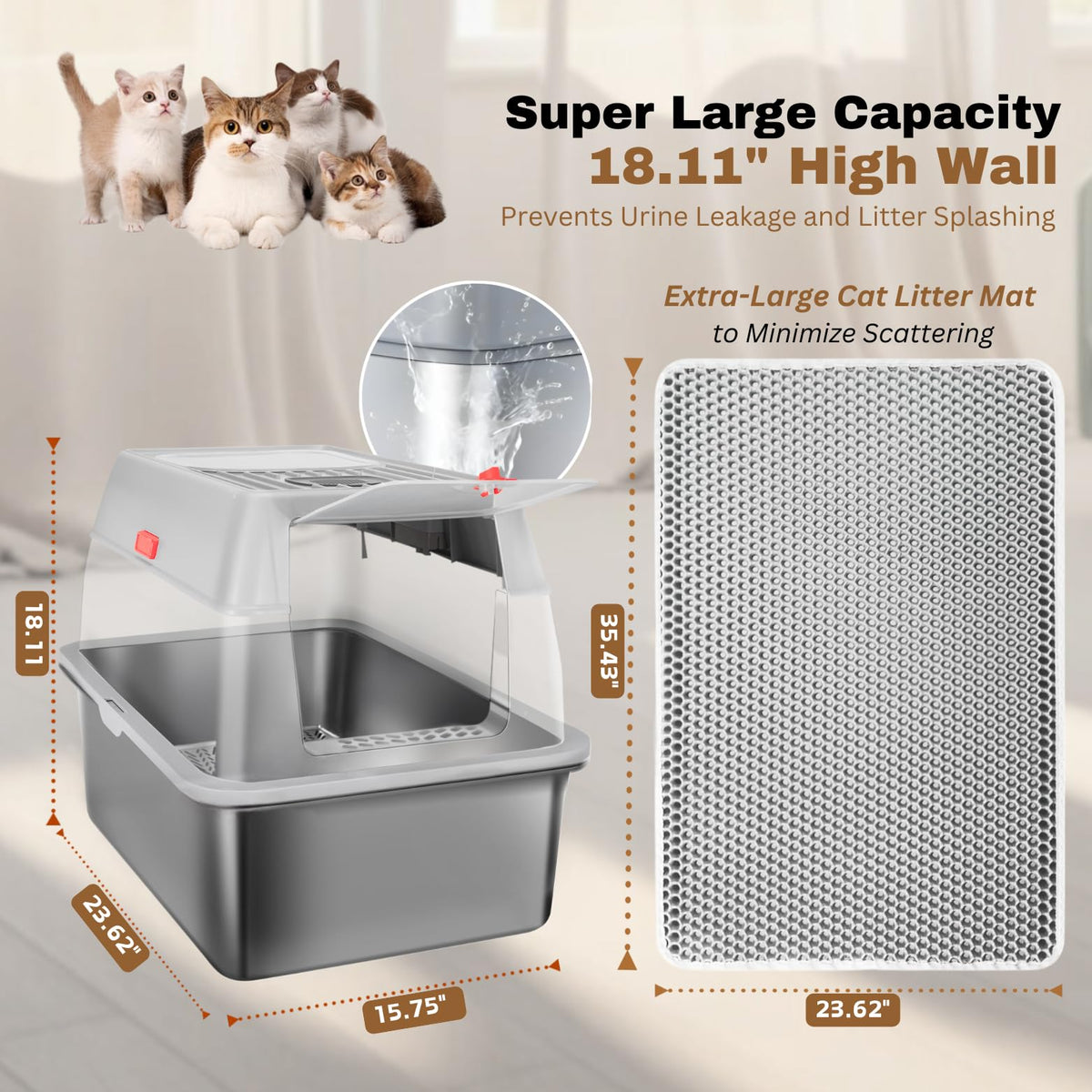 XXL Stainless Steel Sifting Litter Box with Lid O945