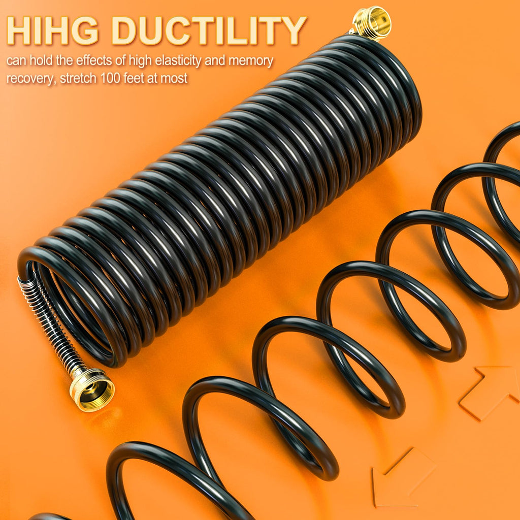100FT x 3/8" Coil Expandable Garden Hose with 8 Patterns Spray Nozzle J30839
