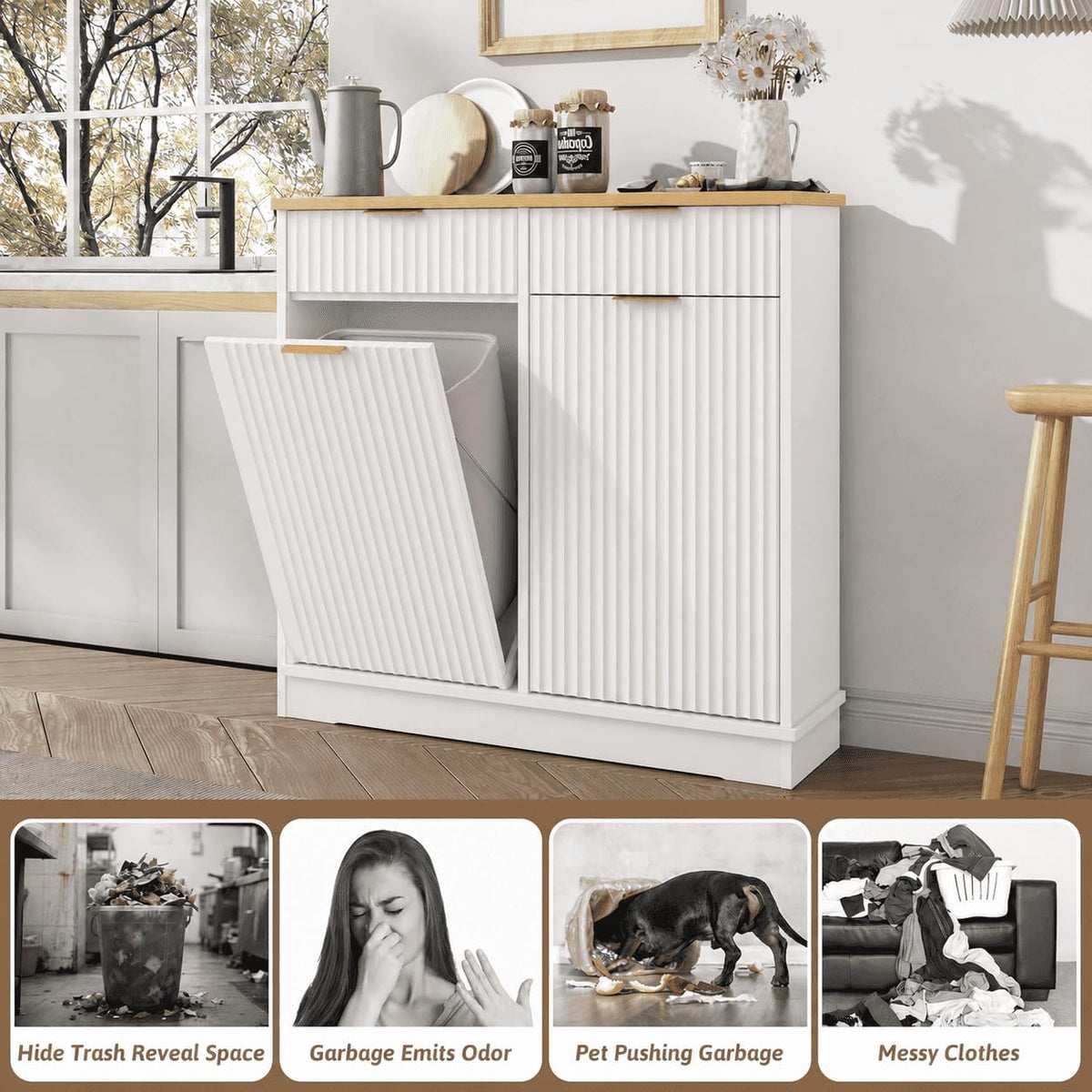 White Double Tilt Out Trash Can Cabinet Q383