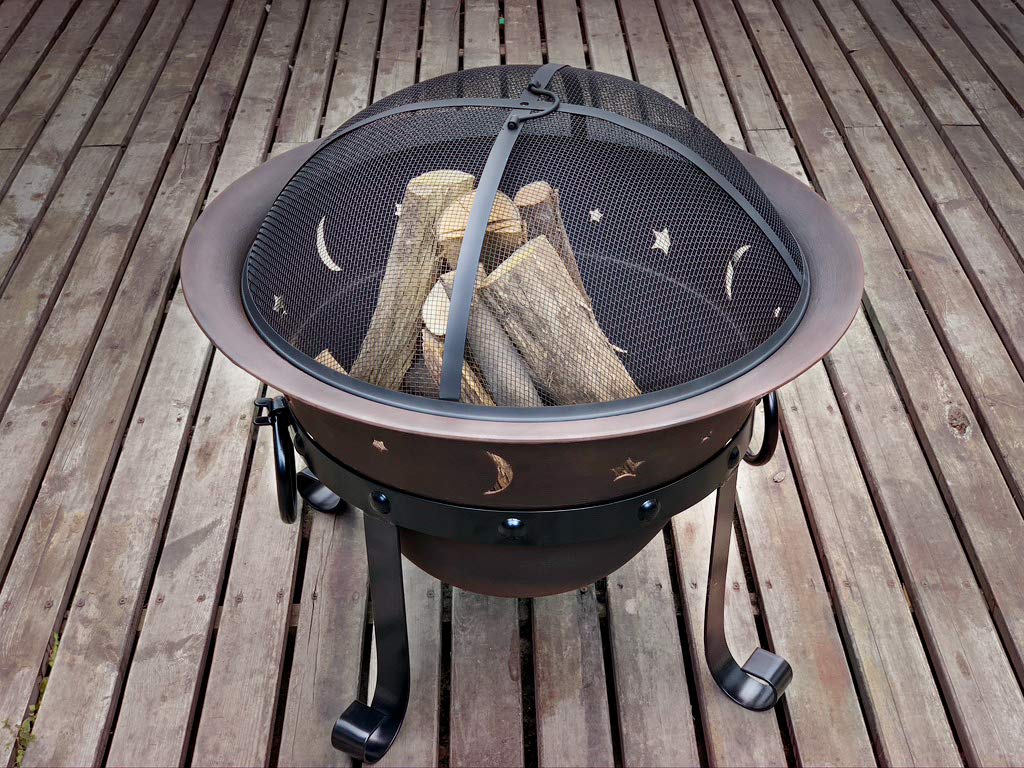 Cast Iron Round Fire Pit with Mesh Screen & Poker U808835