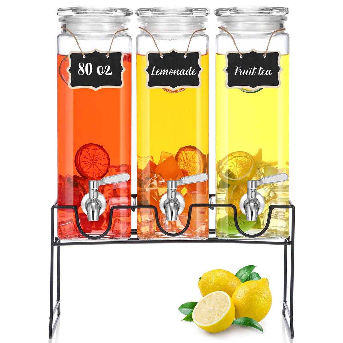 80 oz Glass Drink Dispenser with Stand and Spigot Q680
