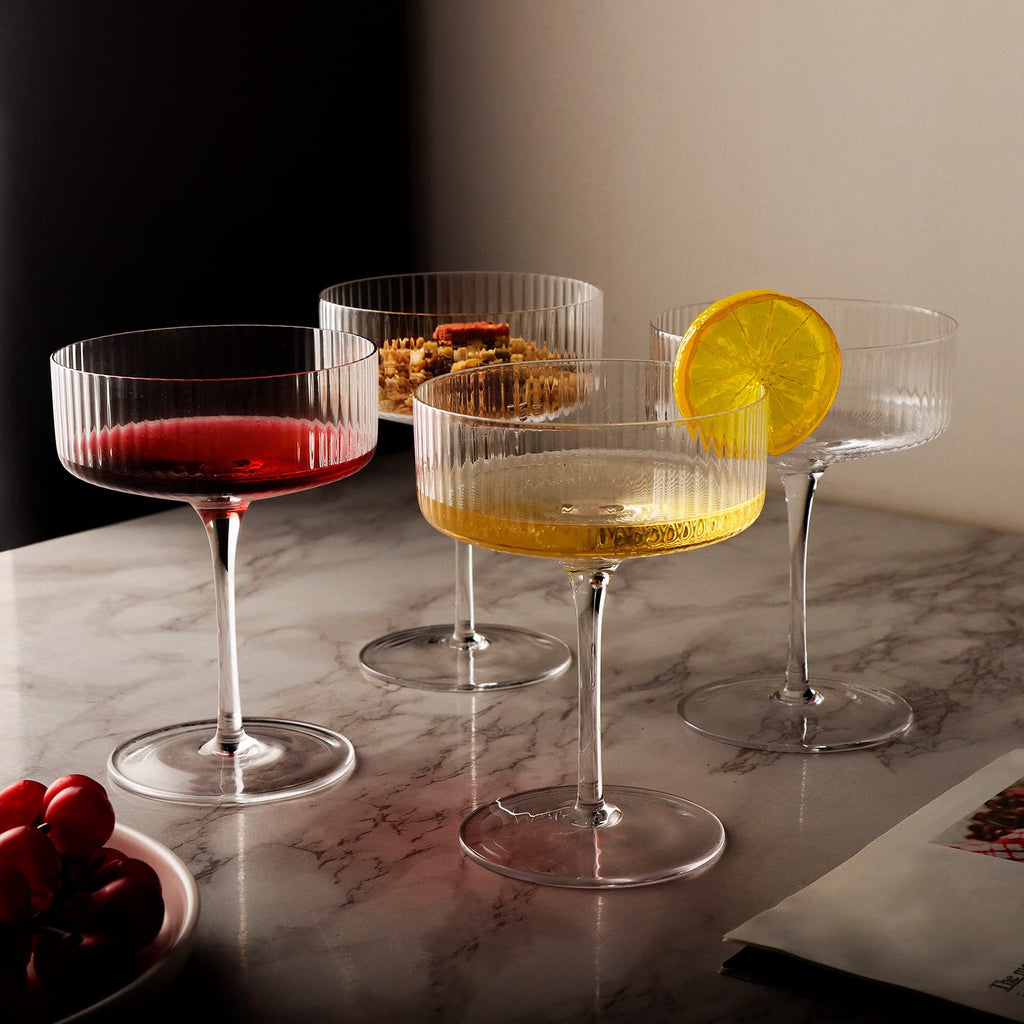 6 Pcs 10 oz Ribbed Coupe Cocktail Glasses R254