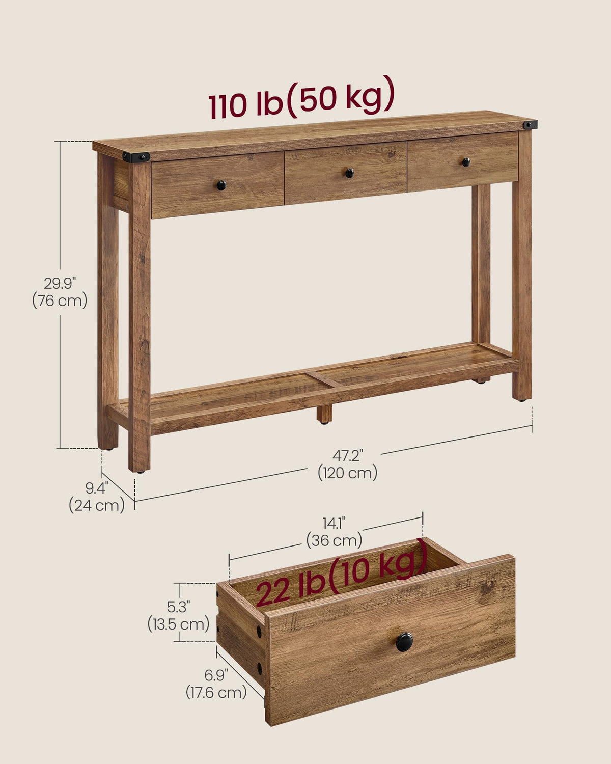 Narrow Console Table with 3 Drawers J826