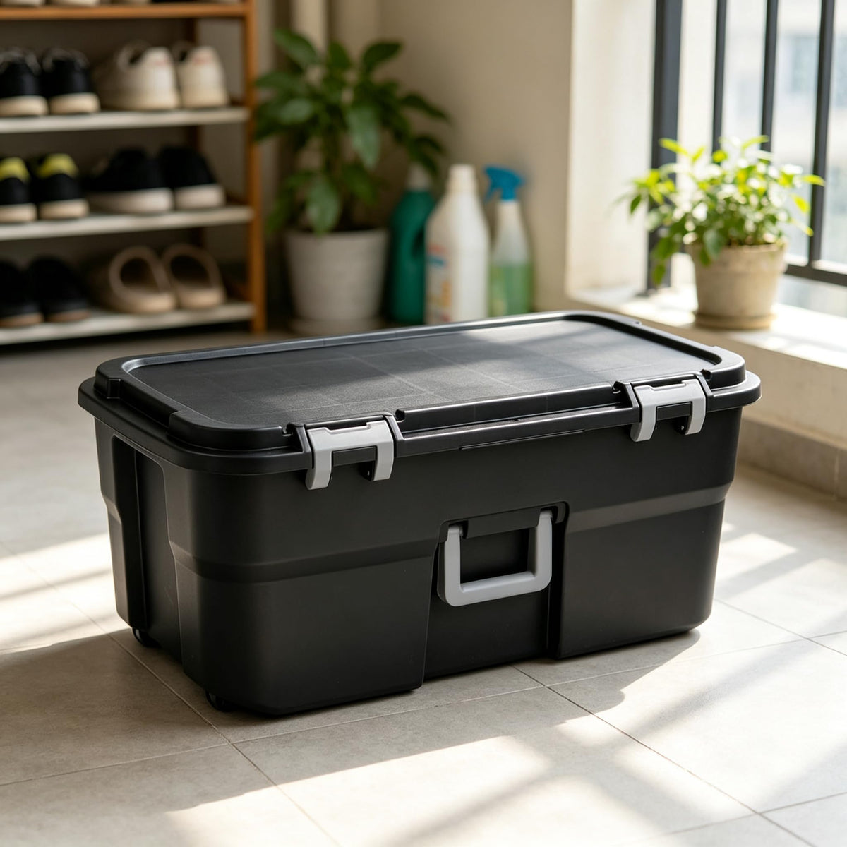Black 22 Gallon Wheeled Plastic Storage Trunk K2245