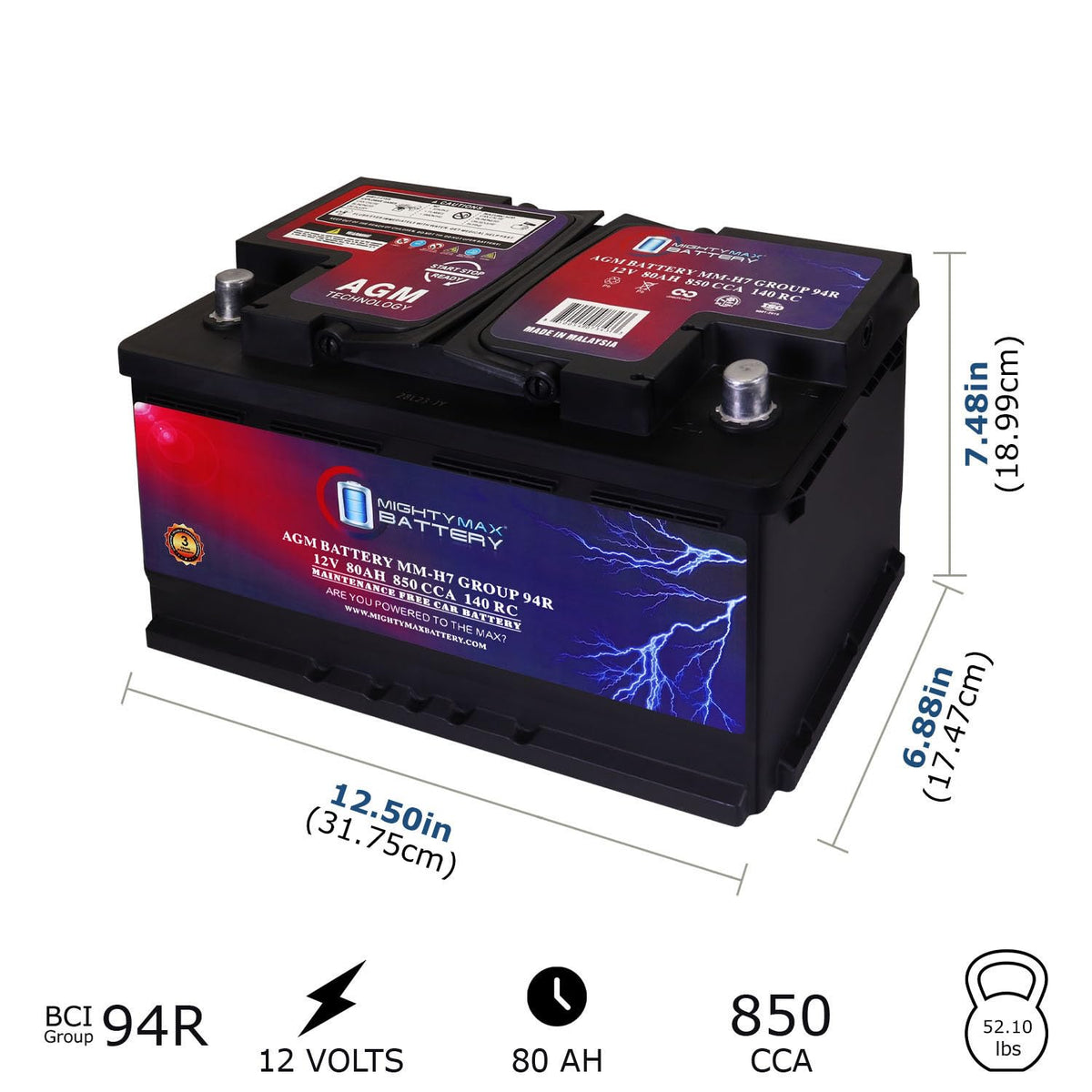 12V 80AH 850 CCA Replacement Battery Q92987