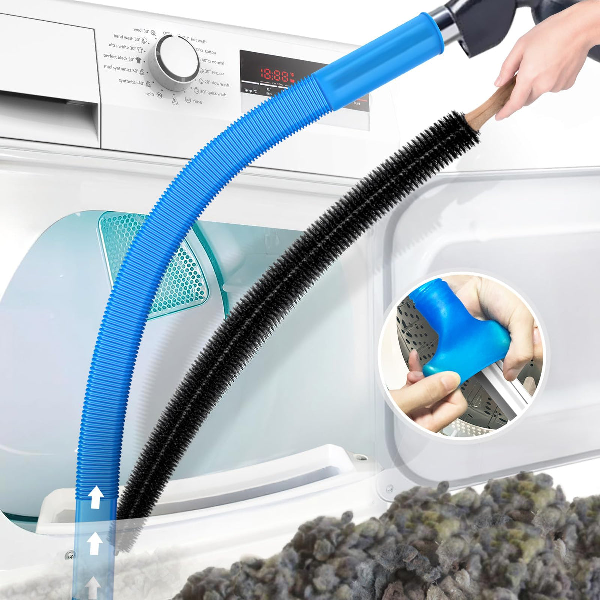 2Pcs Dryer Vent Cleaner Kit Vacuum Hose Attachment & Brush T34790