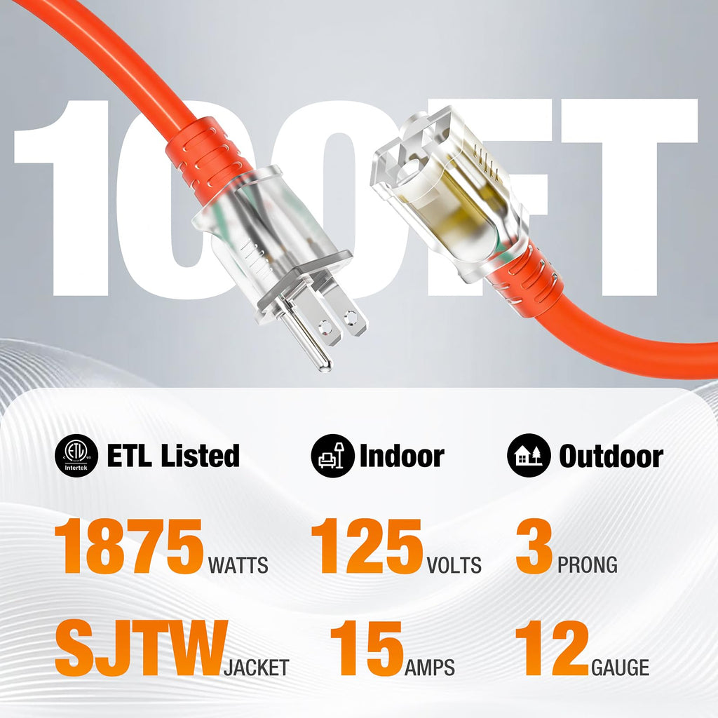 100 FT Heavy Duty Waterproof Outdoor Extension Cord R661