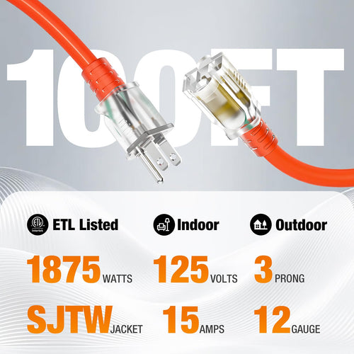 100 FT Heavy Duty Waterproof Outdoor Extension Cord R661