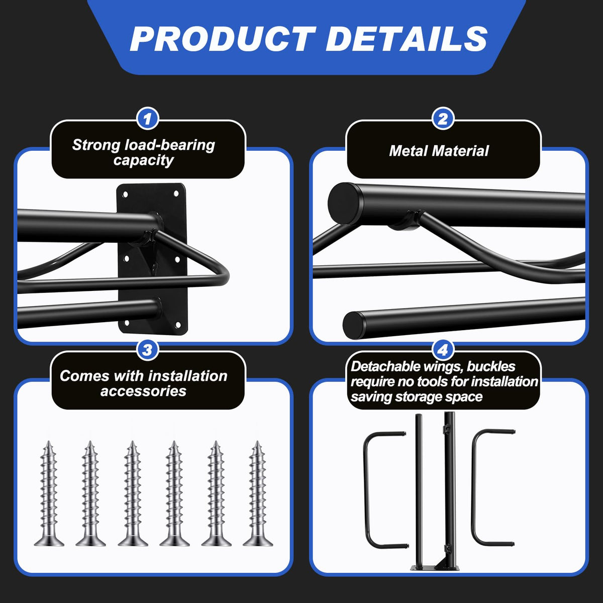 6 Pcs Wall Mount Saddle Rack with Pad Bar A201673
