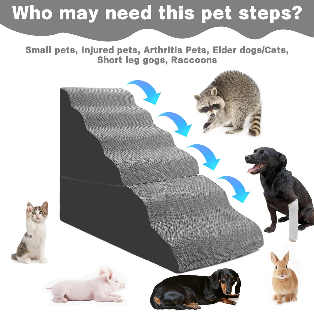 6-Step Grey Foam Dog Stairs F79296