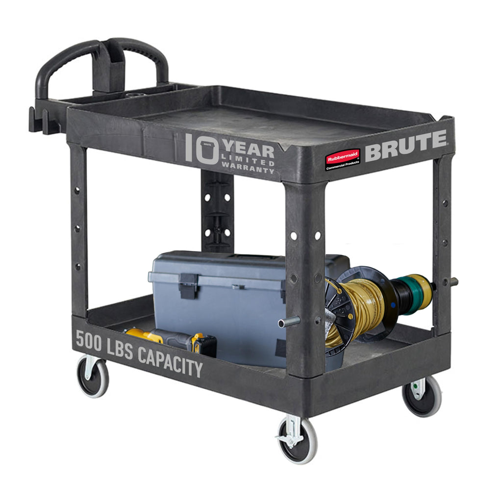 Black 2-Shelf Utility Cart with Lipped Shelves L37716