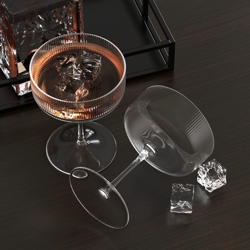 6 Pcs 10 oz Ribbed Coupe Cocktail Glasses R254