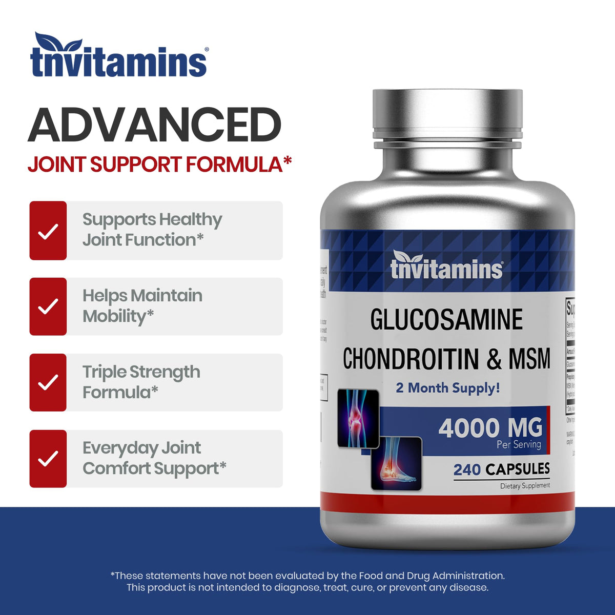 Glucosamine Chondroitin MSM 240 Capsules 4,000 mg Joint Support Supplement S203388