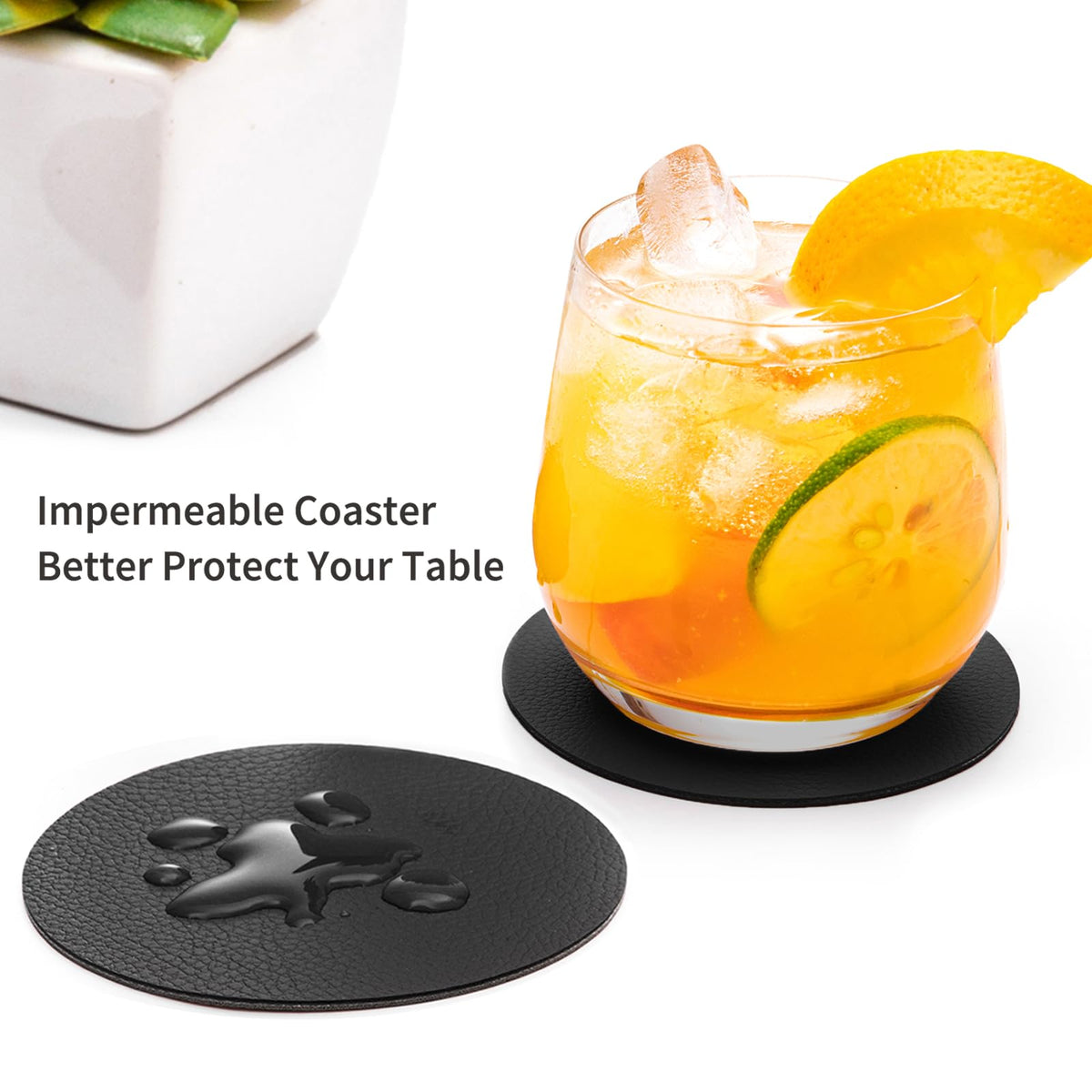 Faux Leather Drink Coasters with Holder, Set of 12 Y8494