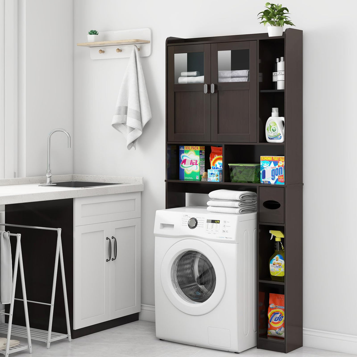 Over The Toilet Storage Cabinet with Doors and Shelves A720025