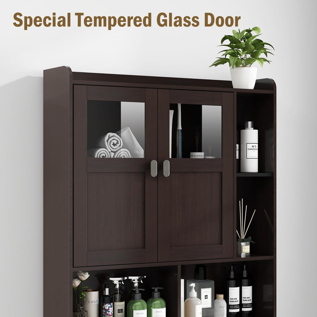 Over The Toilet Storage Cabinet with Doors and Shelves A720025