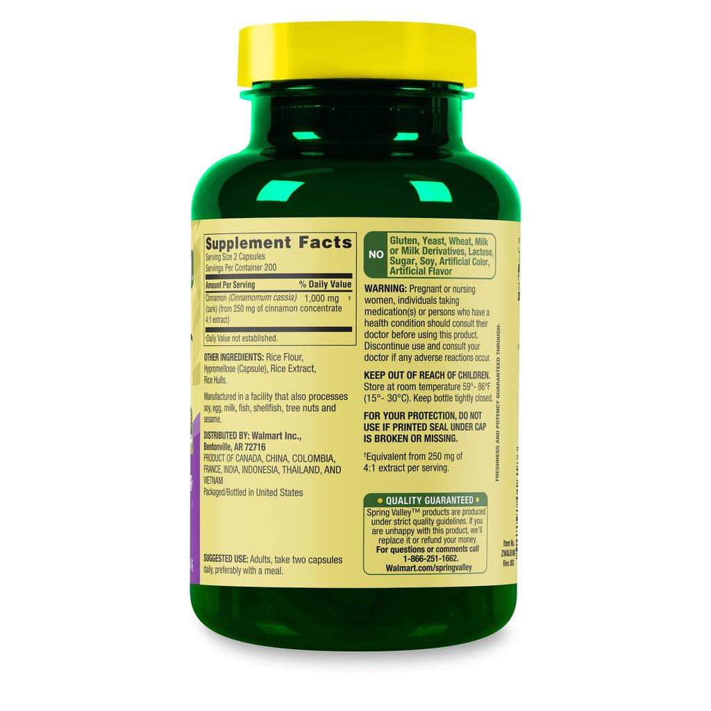 Cinnamon 1000 mg Vegetarian Capsules Herbal Supplement G4178