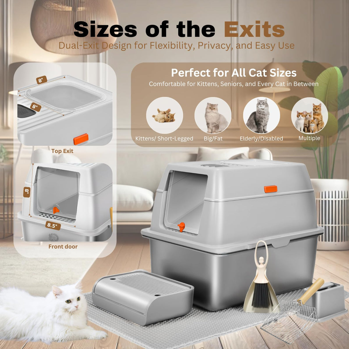 XXL Stainless Steel Sifting Litter Box with Lid O945