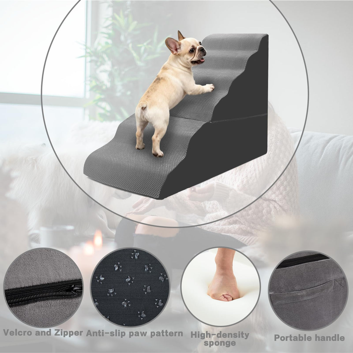 6-Step Grey Foam Dog Stairs F79296