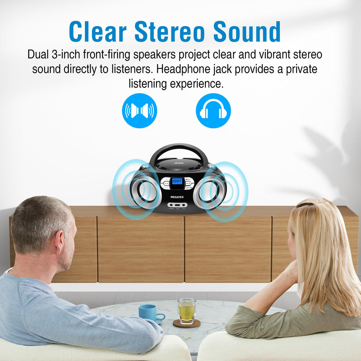 Portable CD Player Boombox with Bluetooth & FM Radio – Black E126869