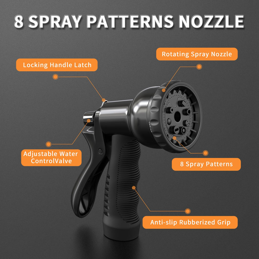 100FT x 3/8" Coil Expandable Garden Hose with 8 Patterns Spray Nozzle J30839