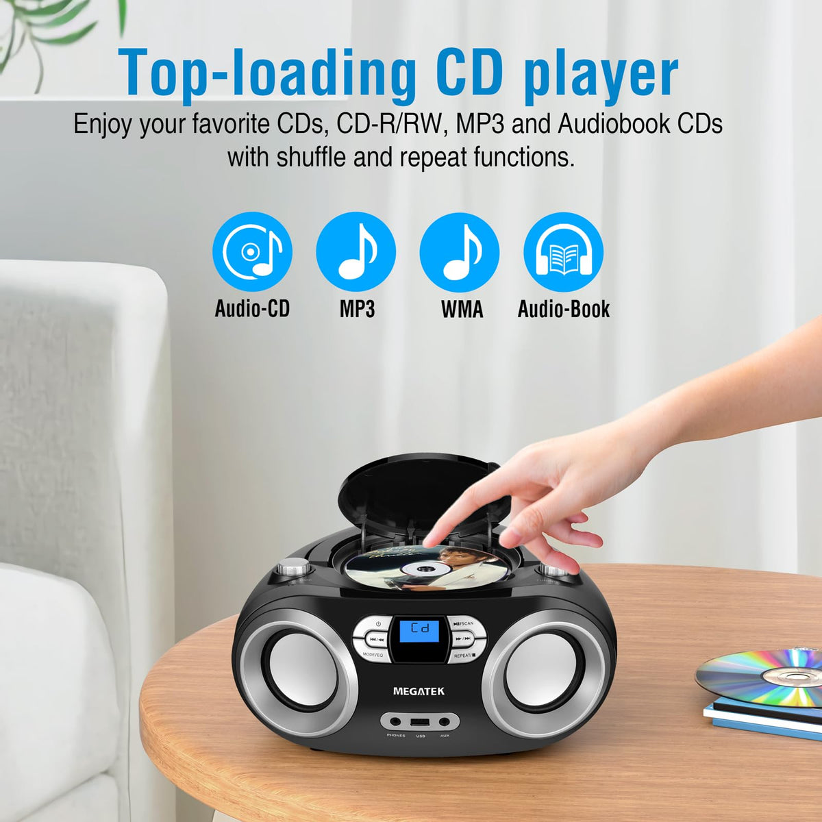 Portable CD Player Boombox with Bluetooth & FM Radio – Black E126869