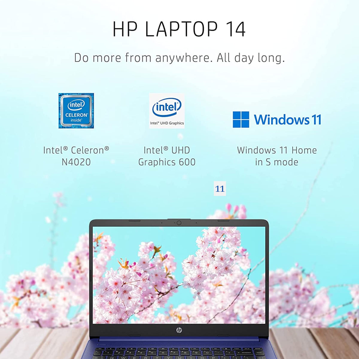 14" HD Laptop, Intel Celeron, 4GB Memory, 64GB eMMC, Blue Q94237