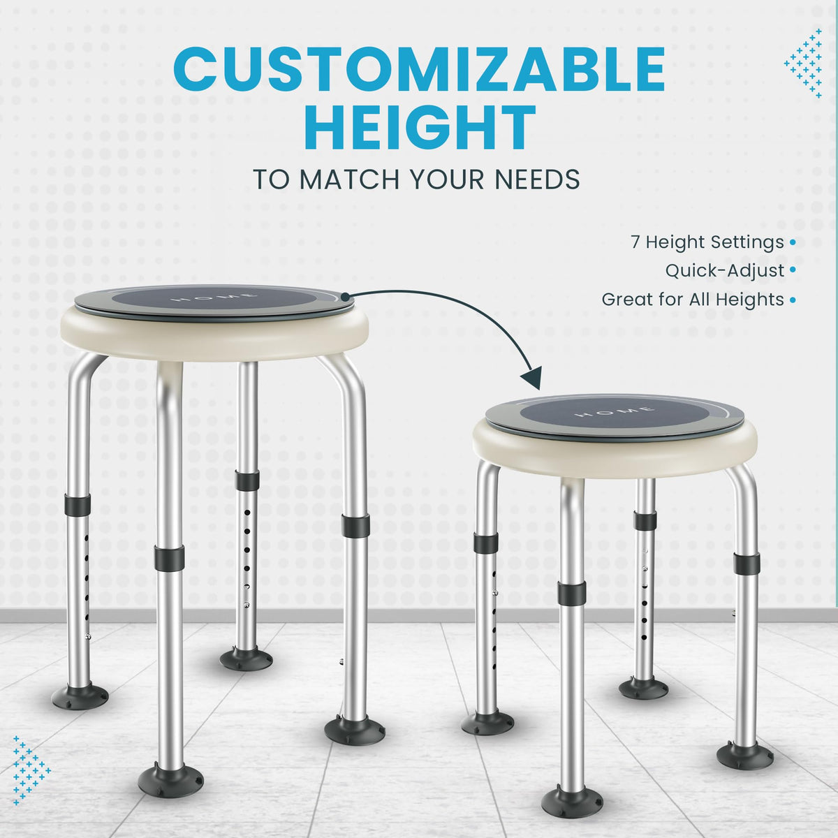 Adjustable Swivel Shower Stool with Non-Slip Feet T36201