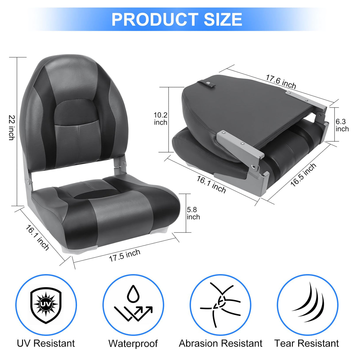 High Back Folding Waterproof Boat Seats 2 Pack W5340