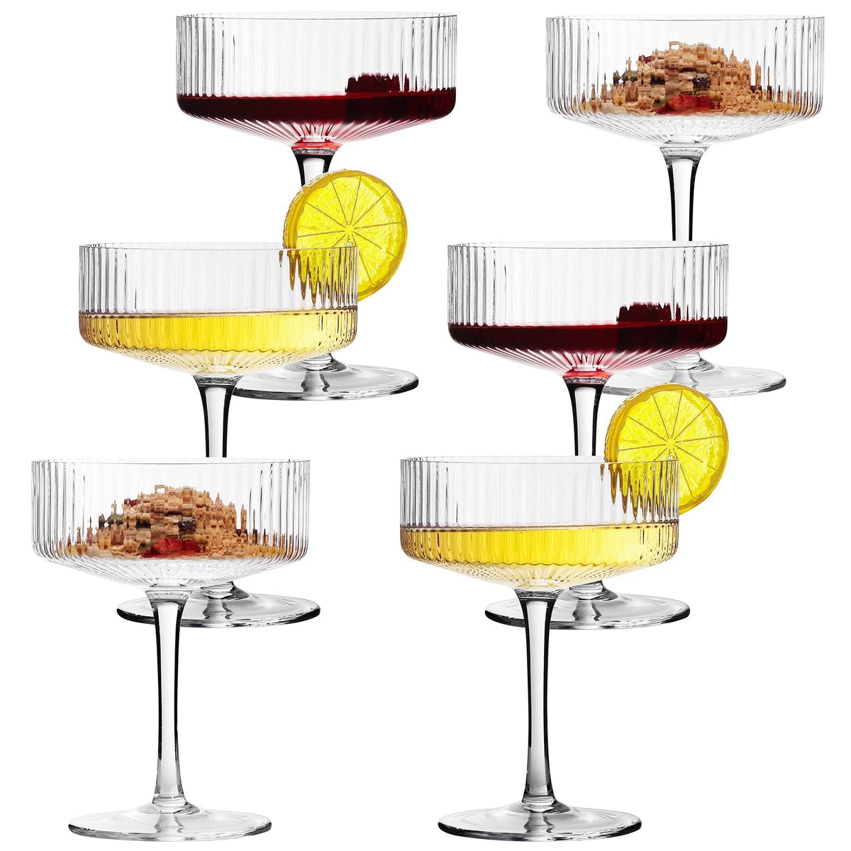 6 Pcs 10 oz Ribbed Coupe Cocktail Glasses R254