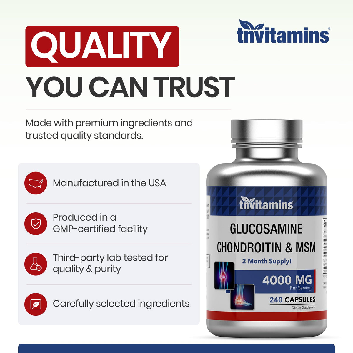 Glucosamine Chondroitin MSM 240 Capsules 4,000 mg Joint Support Supplement S203388