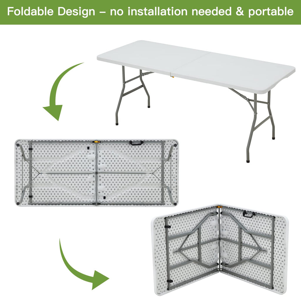 6FT White Plastic Folding Table with Carrying Handle A472