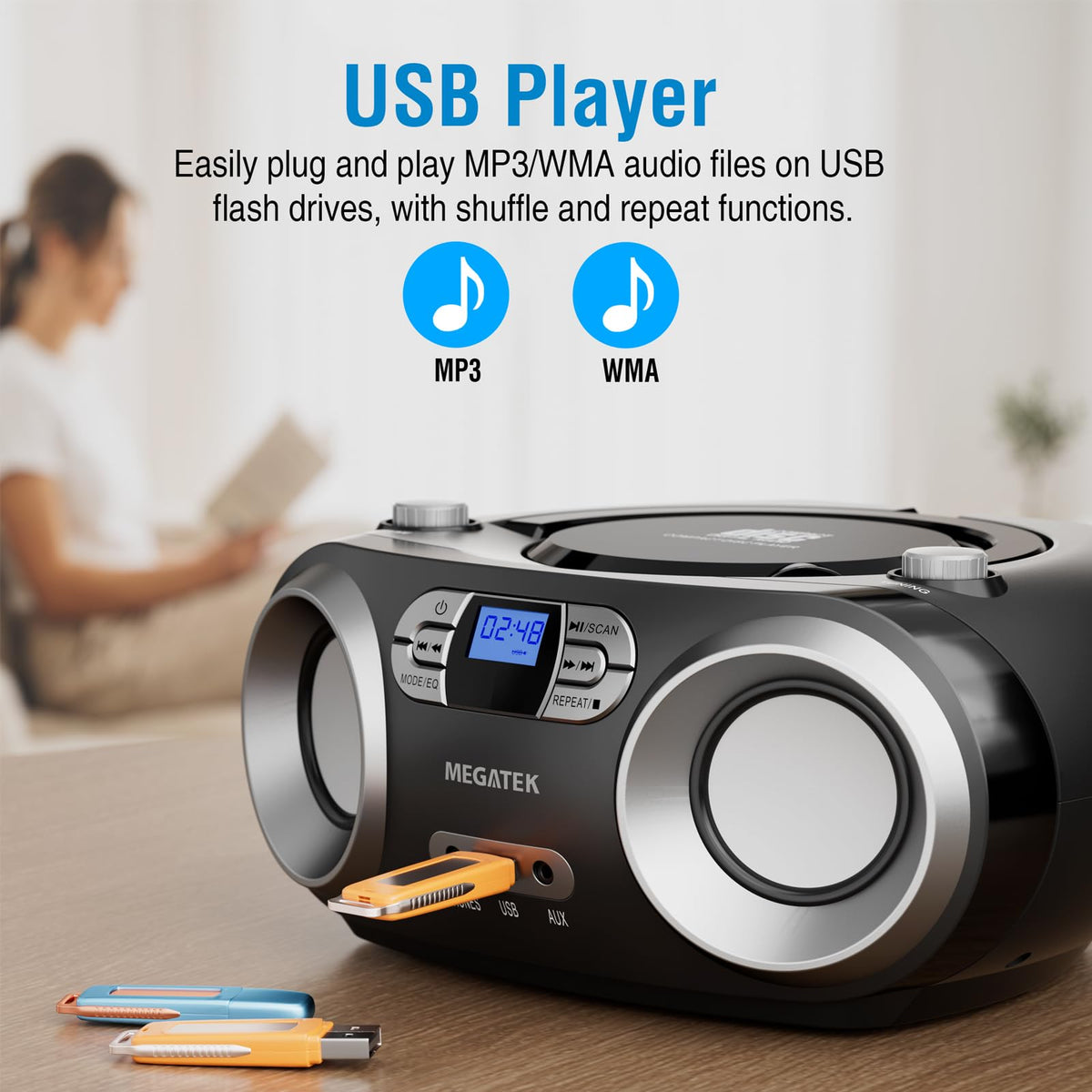 Portable CD Player Boombox with Bluetooth & FM Radio – Black E126869