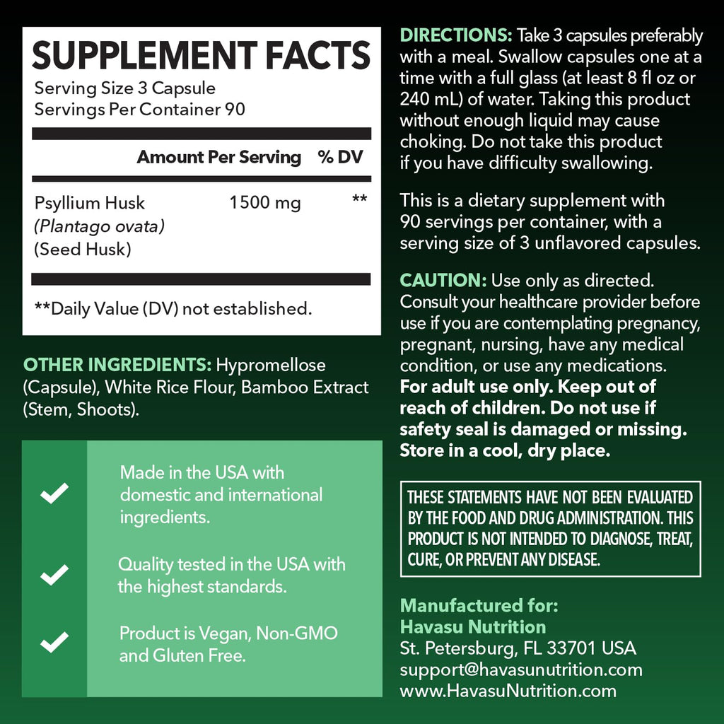 Vegan Psyllium Husk Fiber Capsules 270 Pills C153