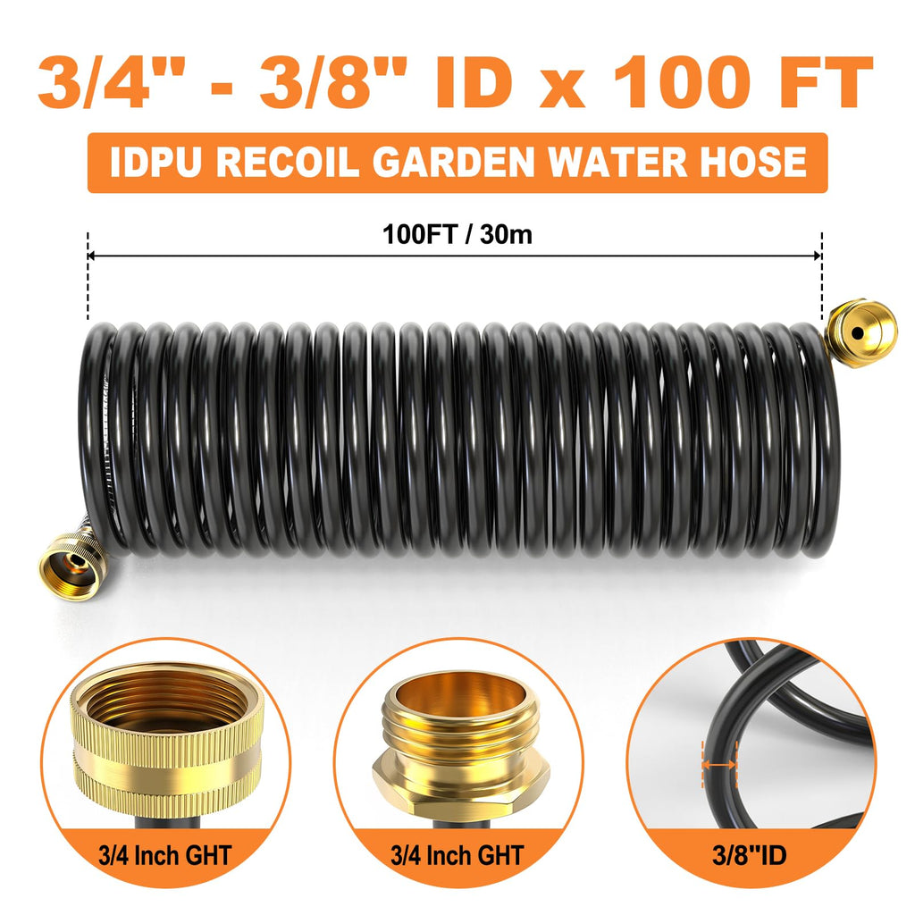 100FT x 3/8" Coil Expandable Garden Hose with 8 Patterns Spray Nozzle J30839