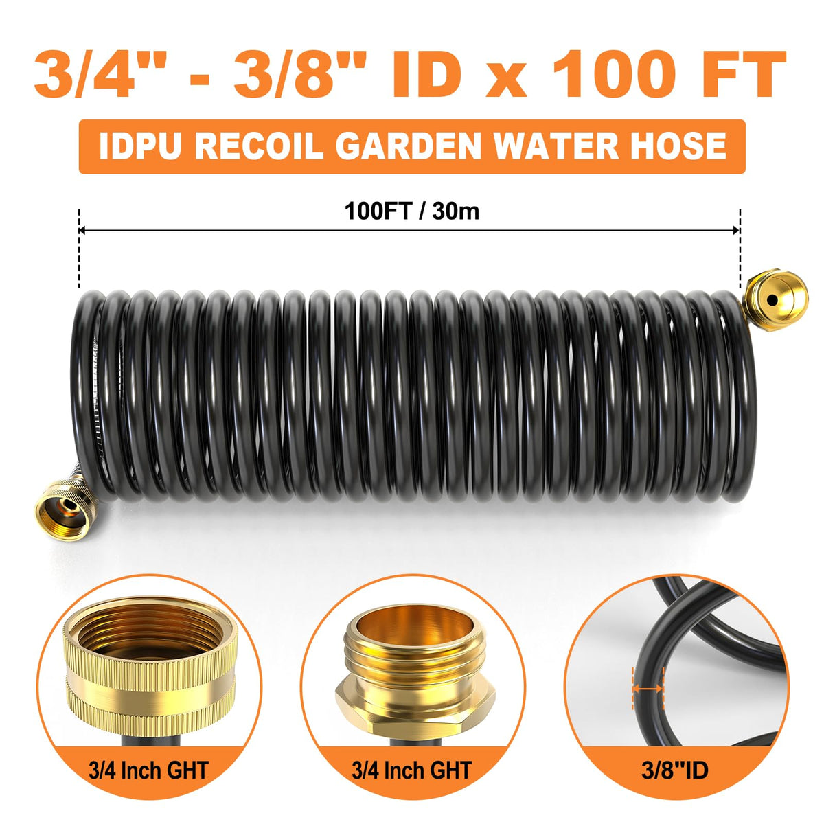 100FT x 3/8" Coil Expandable Garden Hose with 8 Patterns Spray Nozzle J30839