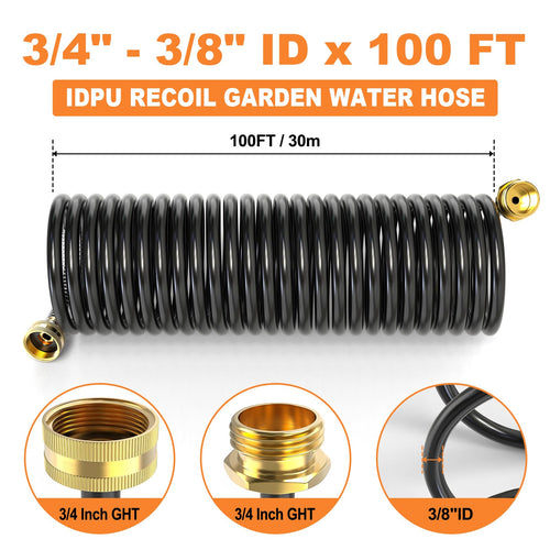 100FT x 3/8" Coil Expandable Garden Hose with 8 Patterns Spray Nozzle J30839
