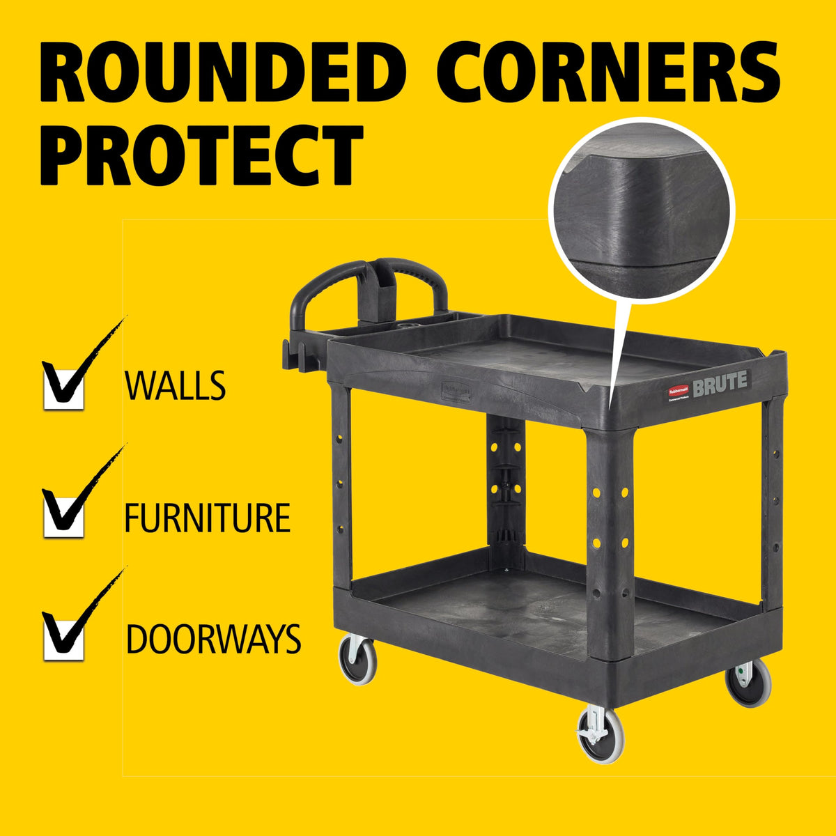 Black 2-Shelf Utility Cart with Lipped Shelves L37716