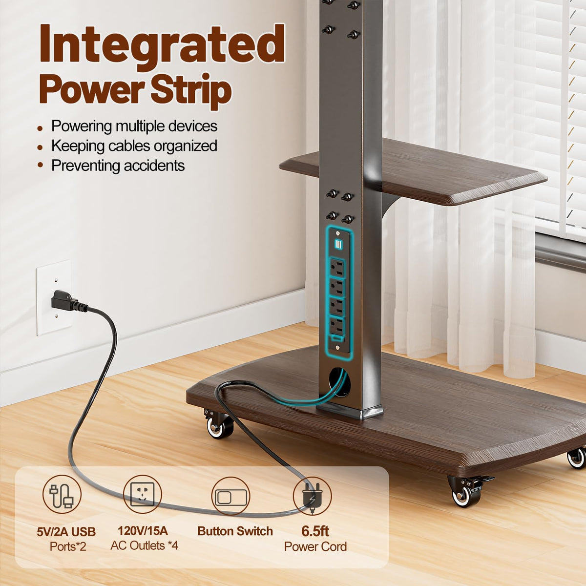 Rolling TV Stand with Power Outlet for 32 to 80 inch TVs E964